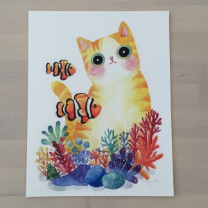 The Series of the Aquarium Cat - Clownfish Print by Shanghee Shin Signed