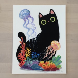 The Series of the Aquarium Cat - Jellyfish Print by Shanghee Shin Signed