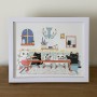 Stay Home Dinner Time by Shanghee Shin Original Drawing with Frame on Desk Front