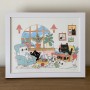 Stay Home Family Moments by Shanghee Shin Original Drawing with Frame on Desk